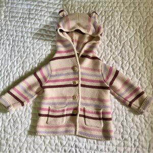 Baby Gap Striped Hooded Baby Cardigan with Bear Ears!